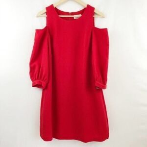 ELIZA J Red Cold Shoulder Textured Shift Dress 